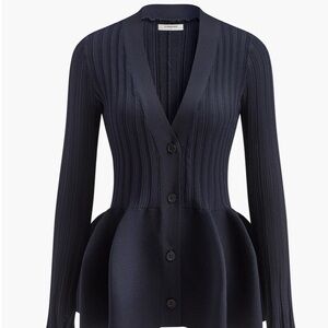 Commense Navy Ribbed Button-Up Blouse